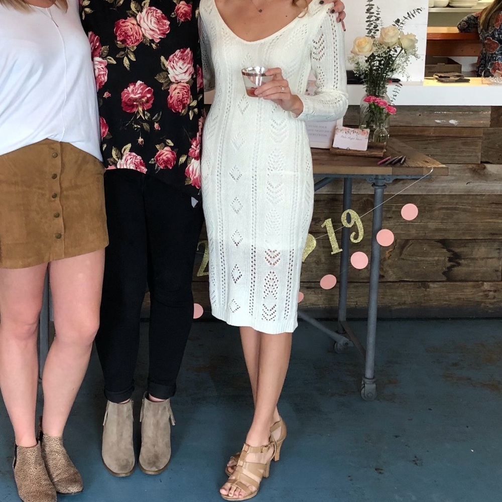 Long Sleeve Cream Knit Dress